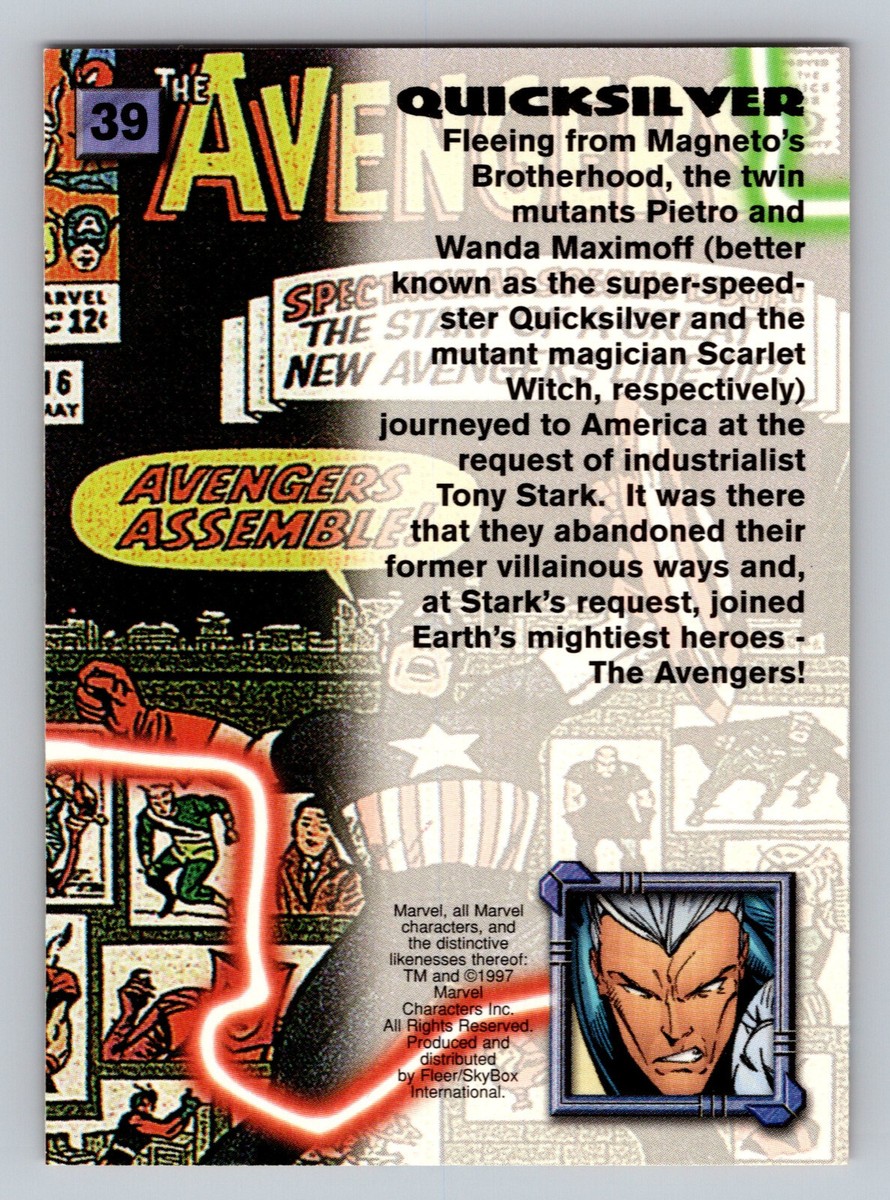 Fleer Marvel Premium X-Men '97 Timelines #39 Quicksilver Card MCU