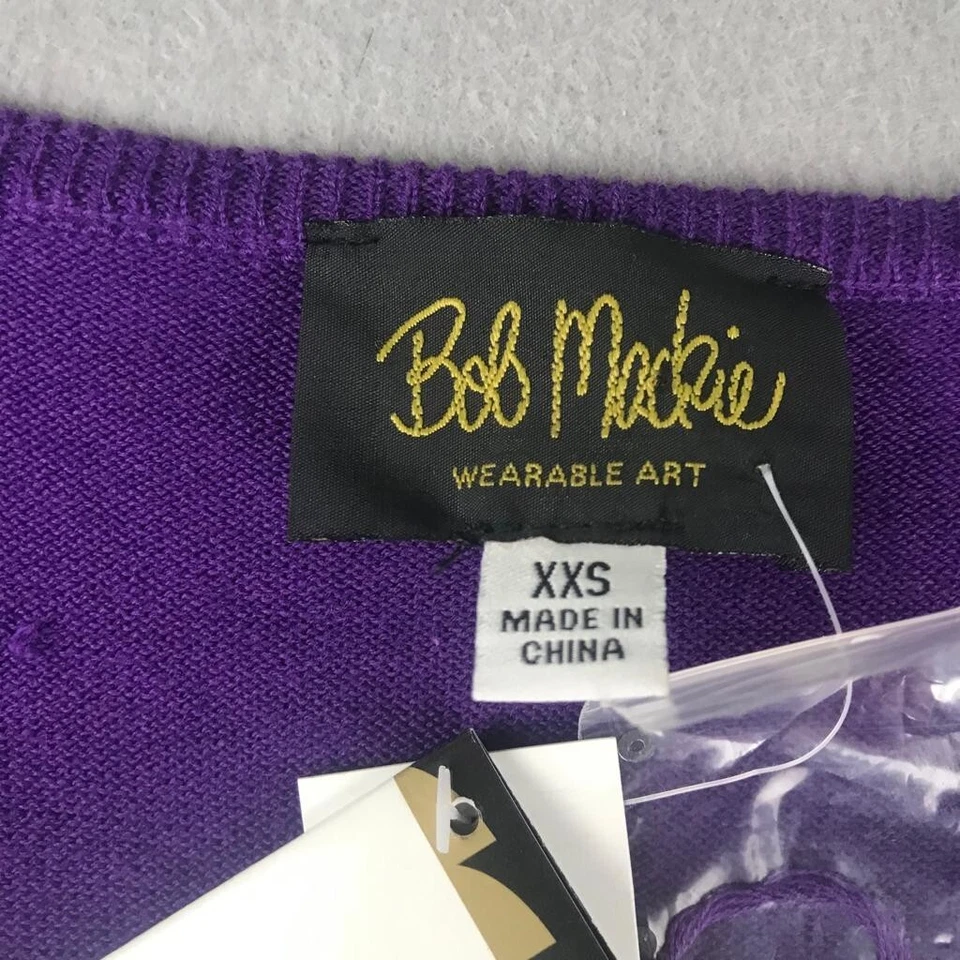 Bob Mackie Cardigan 女式 XXS 紫色刺绣亮片装饰可穿戴艺术全新带标签 — 第 2/4 张图片