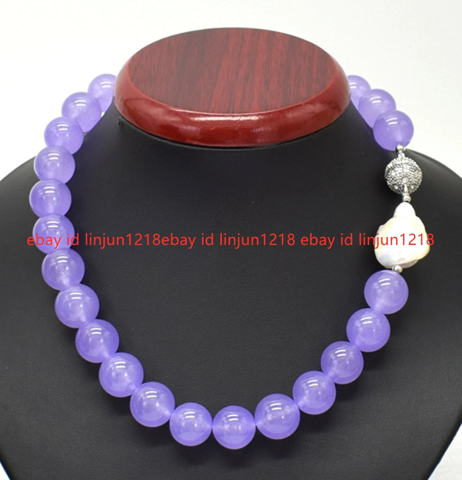 Raro Enorme Collar de Perlas Barrocas Blancas Piedras Preciosas Alejandrita Púrpura 14mm 18" Foto 4 de 4