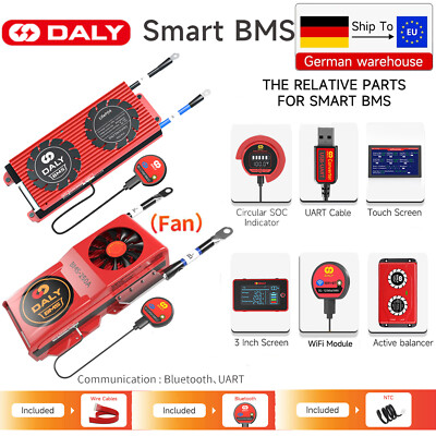 Daly 12V 24V 48V 100A-250A LiFePO4 Akku Smart (Fan) BMS Balance+Bluetooth Module