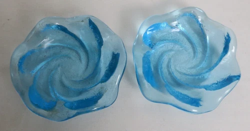 Fenton Blue Art Glass Textured Swirl Bowl Candy Dish Service Vintage Ashtray