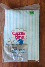 NOS Cuddle Time FITTED CRIB SHEET  Standard 28"x52" Mattress Blue Stripe FLAWS