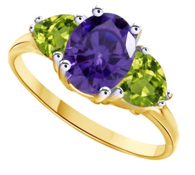 2 ct Oval Cut Tanzanite Engagement Women Ring in 14K Yellow Gold Plated Silver