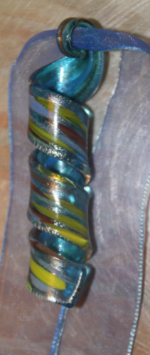 Pendentif en verre Art Murano - chaîne - avec ruban satiné - Photo 1/4