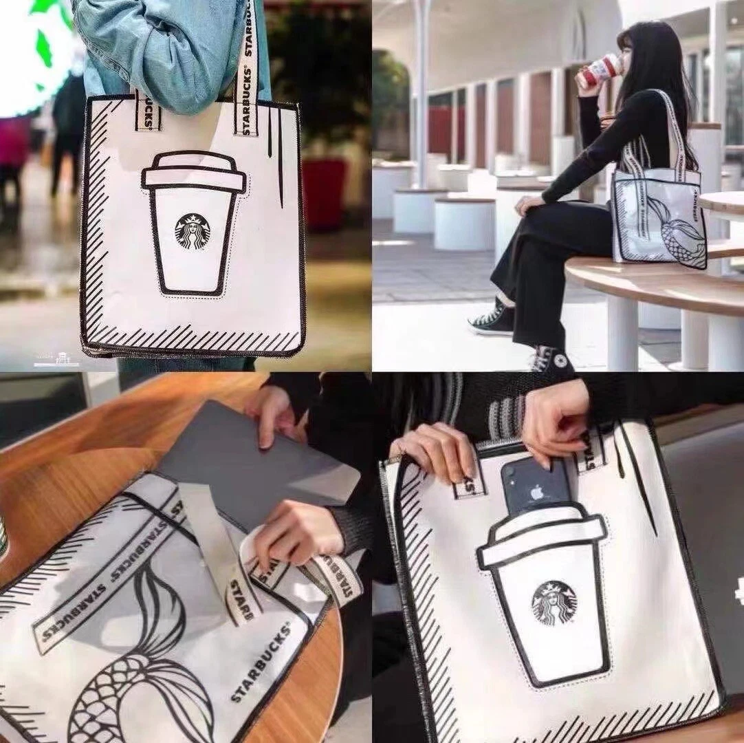 New Starbucks 2021 China Siren Tail Black White Tote Bag eBay