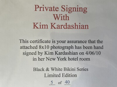 Kim Kardashian Authentic Hand Signed 8x10 Photo, JSA Authenticated