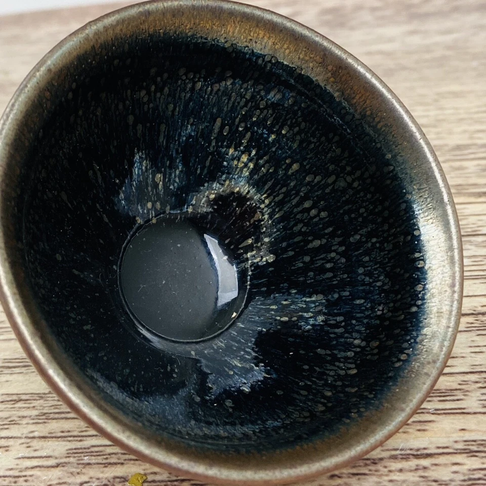 Taza de té jian horno de porcelana antigua china de 3,7" dinastía Song esmalte negro jianzhan Foto 4 de 4