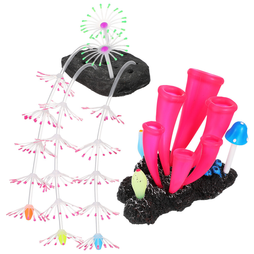 2 Pcs Aquarium Decorations Fish Tank Luminous Simulated Silicone Coral 2pcs