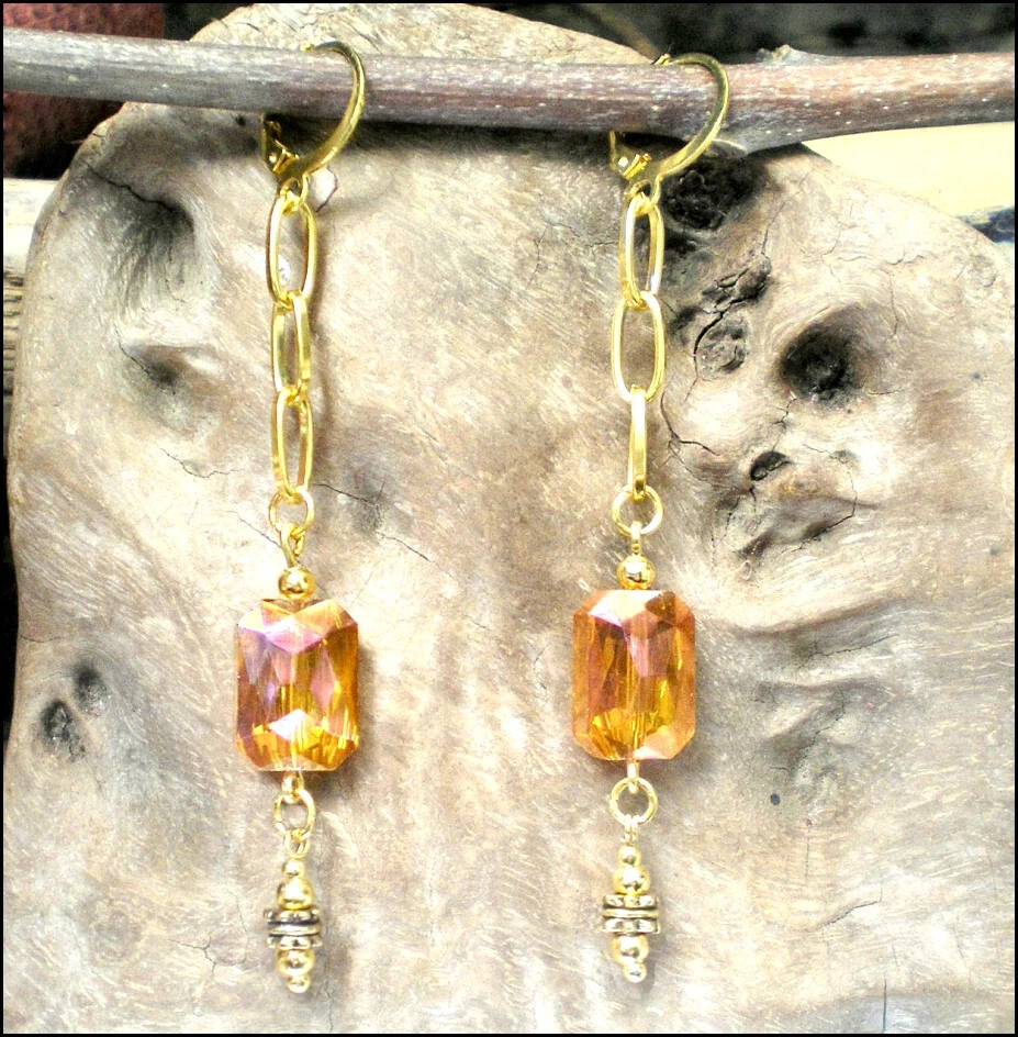 Boucles d'Oreille Cristal de Bohême Chaînes Ton Or Neuves Livrée à Domicile 48H! - Photo 3/4