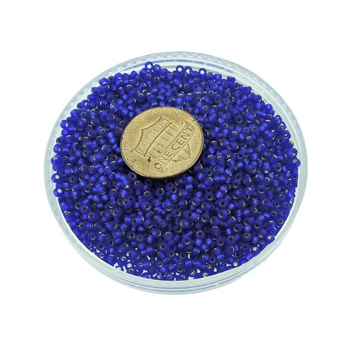Miyuki Round Seed Beads Size 11/0 Matte Silver Lined Cobalt 24GM - Picture 3 of 6