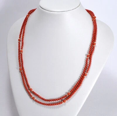 Collier Or Jaune 18kt Corail Rouge Première Choix Et Perles Or OGLN 0266 - Photo 1/3