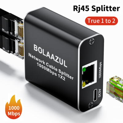 RJ45 Gigabit Ethernet Splitter 1 to 2 Out 1000Mbps LAN Network Internet Adapter