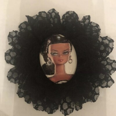 Retro Bronzina Black Barbie Vernise Lace Black Flower Brooch Pin Hair Clip Ebay