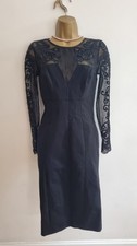 Elegant Karen Millen Black Embroidered And Mesh Evening Cocktail Dress Size 10