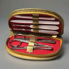 Vintage Manicure Set Leather Case Made In Austria 7 Tools Made In Germany NICE