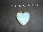 STEUBEN GLASS Baby Blue "Mother" Heart Pendant or Charm - Good Condition