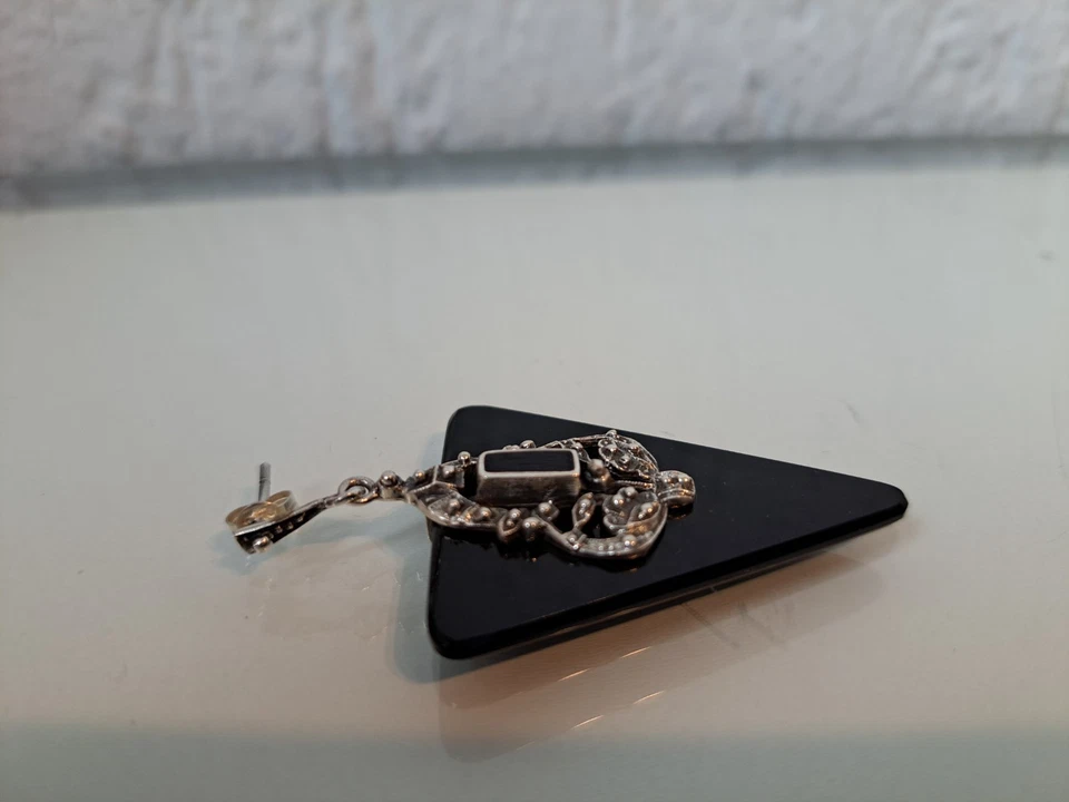 Orecchino Singolo,Molto Bella Orecchini Pendenti 925 Argento con Onice e - Immagine 2 di 4