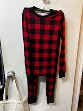 New Unisex Boy Girl Pjs Top Bottom Black Red Plaid XL 10/12 Sleepwear