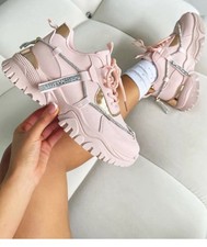 Crystal Rose pink Chunky luxury Sparkly trainers Great Xmas Gift