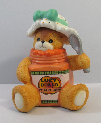 1995 Enesco Lucy & Me ''Bear Dressed as a Jar of Peach Jam'' Figurine