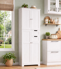 Kitchen Pantry Cabinet Tall Storage 4 Door 2 Drawer Shelves Organizer White Unit
