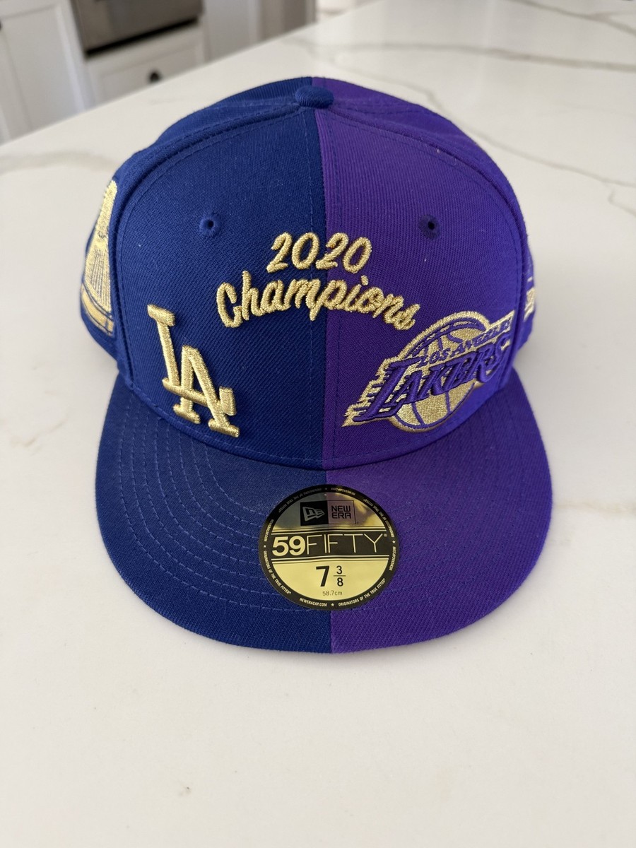 LA Lakers/Dodgers 2020 NBA/MLB Champions New Era Hat Size 7 3/8