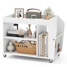 3 Tier Rolling Nightstand with Universal Wheels Wood Storage Side Table