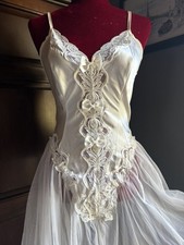 VTG Sheer Ivory Bride Lace Princess Nightgown Lingerie Wedding Long Slip Dress