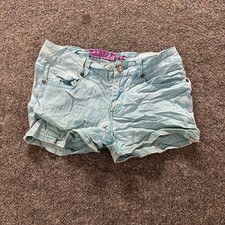 Rebelette Denim Shorts Girls Size 14 Light Blue Pinstripe Heart Rivet Casual