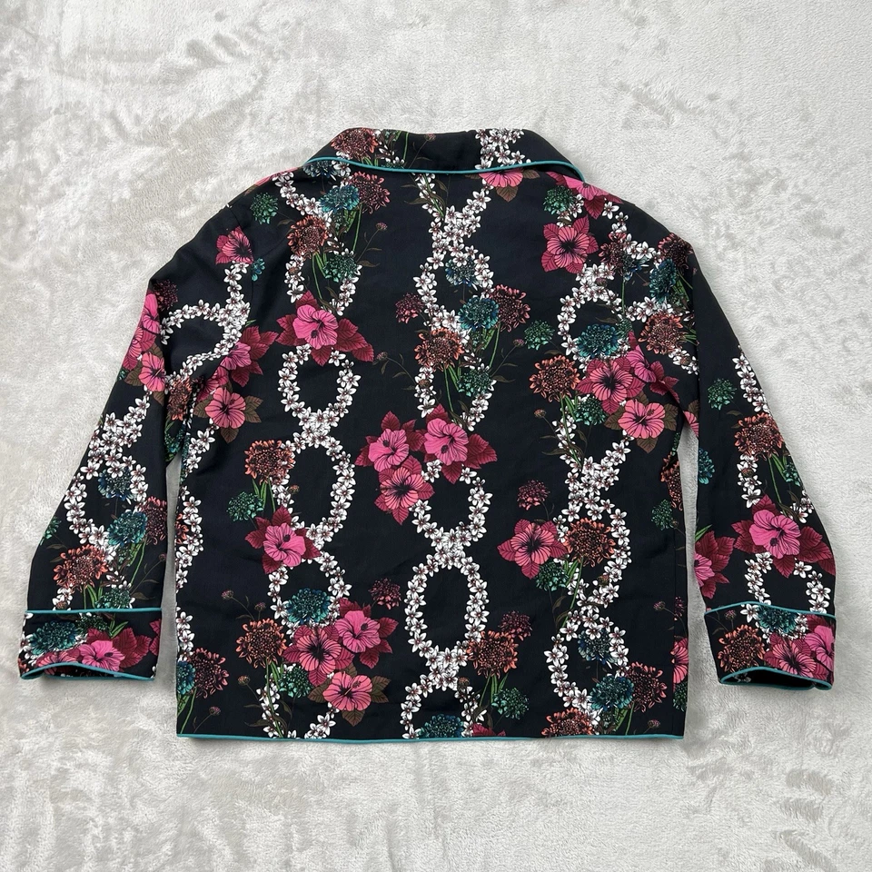 Blusa Sandro Paris estampado floral con solapas para mujer talla 1 negra seda con botones Foto 2 de 4