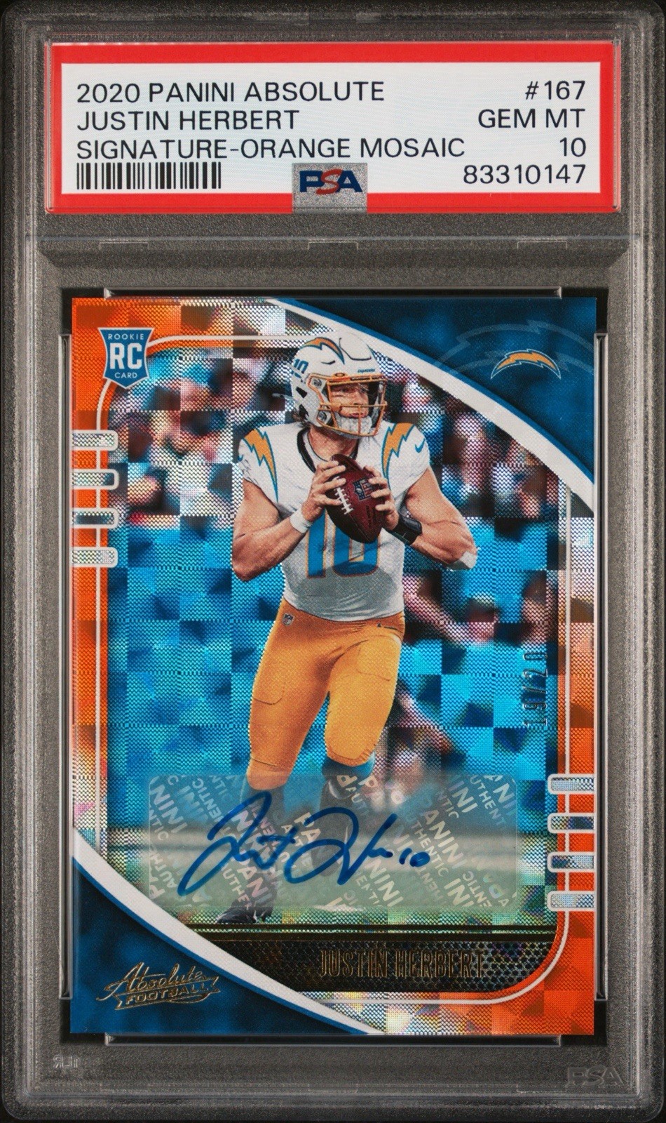 Justin Herbert Panini Absolute #167 Signature-Orange Mosaic