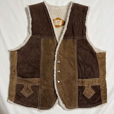VTG Suede 2 Tone Leather Sherpa Lined Button Vest w/ Pockets Women s Sz. Medium