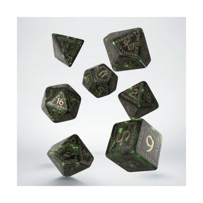 Q-Workshop Runic Dice Poly Set Bottle Green w/Gold (7) New