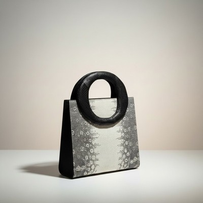 Christian Dior Lady Art Mini Tote Black Leather Circular Handle Lizard Rare