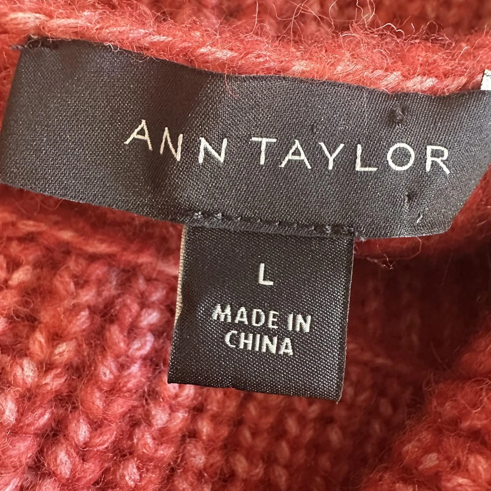 Suéter de punto grueso Ann Taylor para mujer L rojo oxidado jaspeado capucha cuello cálido acogedor Foto 4 de 4
