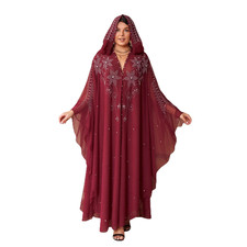 New African Women Rhinestone Chiffon Hooded Long Maxi Dress Dashiki Evening Gown