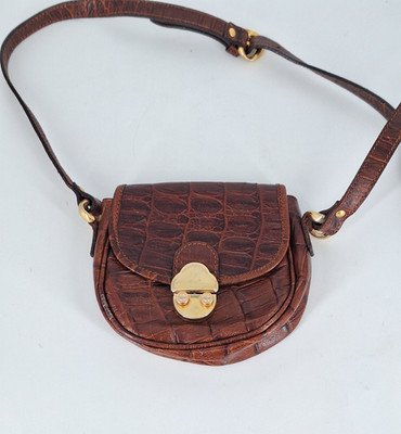 Handtasche - Halfmoon | Saddle - Genuine Leather  ''Croco'' - 16cm - Made in Italy