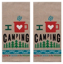 New Set of Two Kay Dee Designs I Love Camping Chambray Kitchen Tea Towels