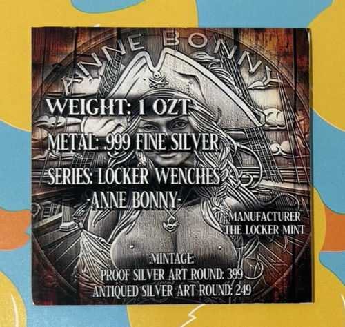 Locker Mint 1 Feinunze 0,999 Silber Anne Bonny Antik Kunst Medaille mit COA - Bild 5 von 5