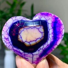 67GNatural purple striped agate heart-shaped quartz crystal mineral healing A535