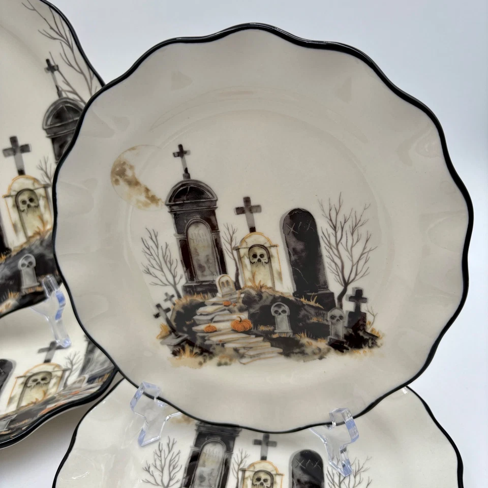 Juego de 4 platos de cena de cementerio de Halloween Potter's Studio decoración de otoño espeluznante Foto 3 de 4