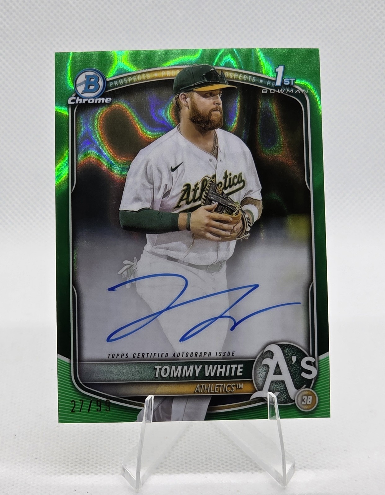 Tommy White # /99 2025 1st Bowman Chrome Prospect Autograph Green Lava Refractor