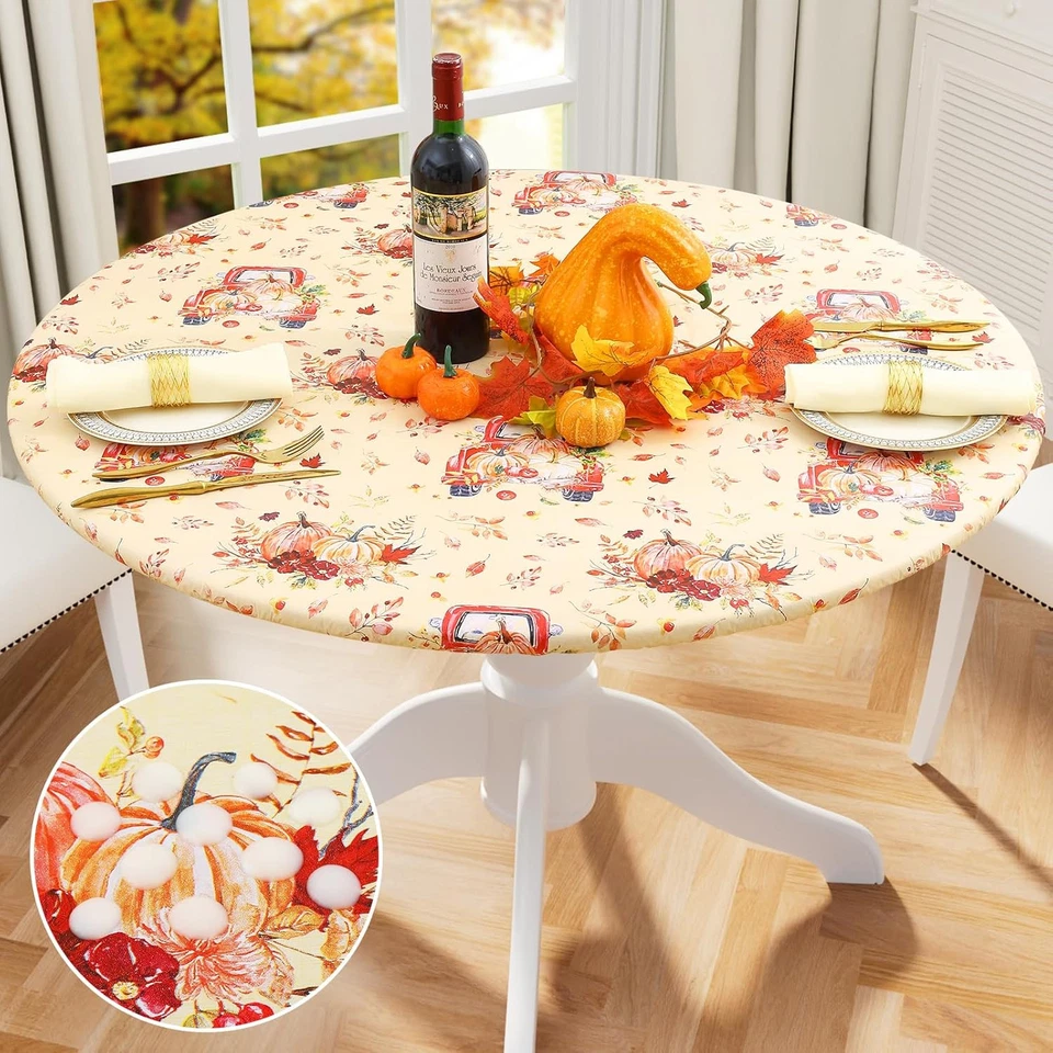 Mantel redondo ajustado borde elástico impermeable a prueba de aceite plástico cubierta de mesa Foto 2 de 4