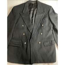 Vintage 100% Pure Camelhair Double Breasted Blazer Black Peak Lapel Mens Jacket