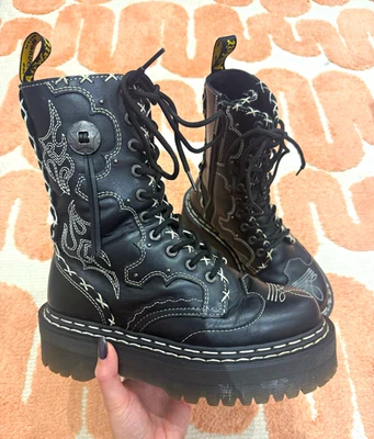 Dr. Martens Jadon Hi GA Black Leather Platform Boots Lace Up Zip UK 5