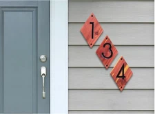 House Street Number Plaque Custom Modern Home Address Sign Diamond Carved Wood