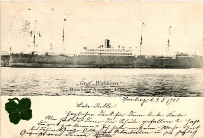 PC SHIPS STEAMER GRAF WALDERSEE HAMBURG-AMERIKA LINIE VINTAGE POSTCARD (b62661)