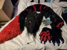 Fursuit Partial Head, Tail, Paws, and Art Sergal Dragon With Digital Art