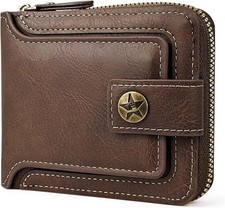 Cartera de cuero genuino con cremallera para hombre con bloqueo RFID grande