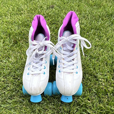 Roller Derby Roller Star 600 Quad Roller Skates White/Purple/Blue Size 8